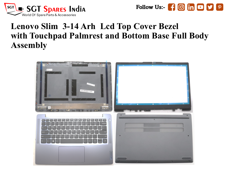 Lenovo Slim 3-14 Arh Laptop Lcd Top Cover Bezel with Touchpad Palmrest and Bottom Base Full Body Assembly