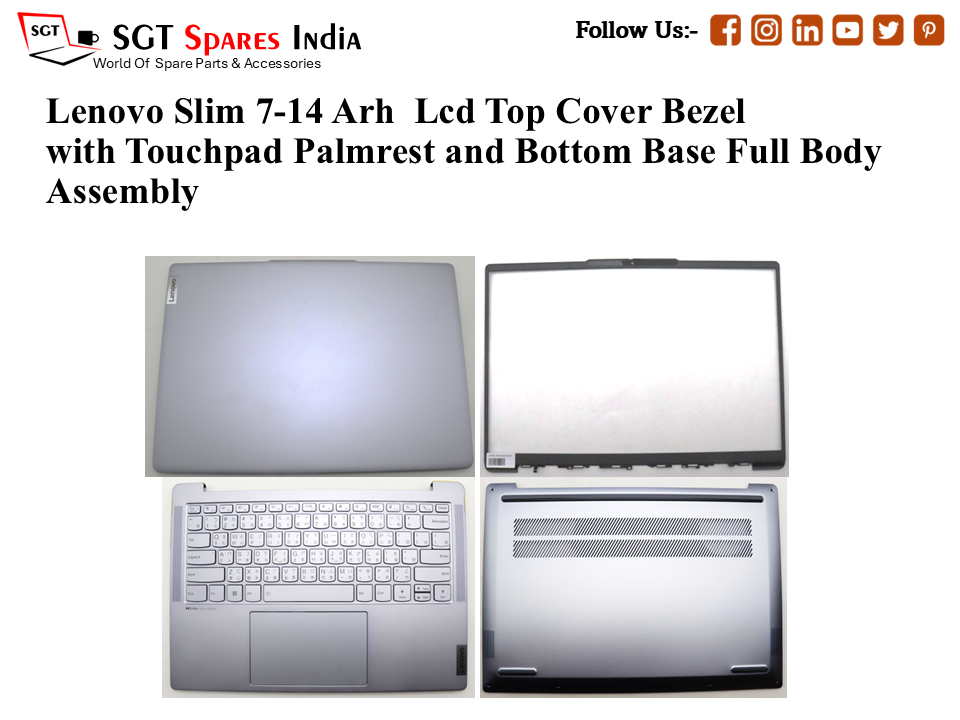 Lenovo Slim 7-14 Arh Laptop Lcd Top Cover Bezel with Touchpad Palmrest and Bottom Base Full Body Assembly