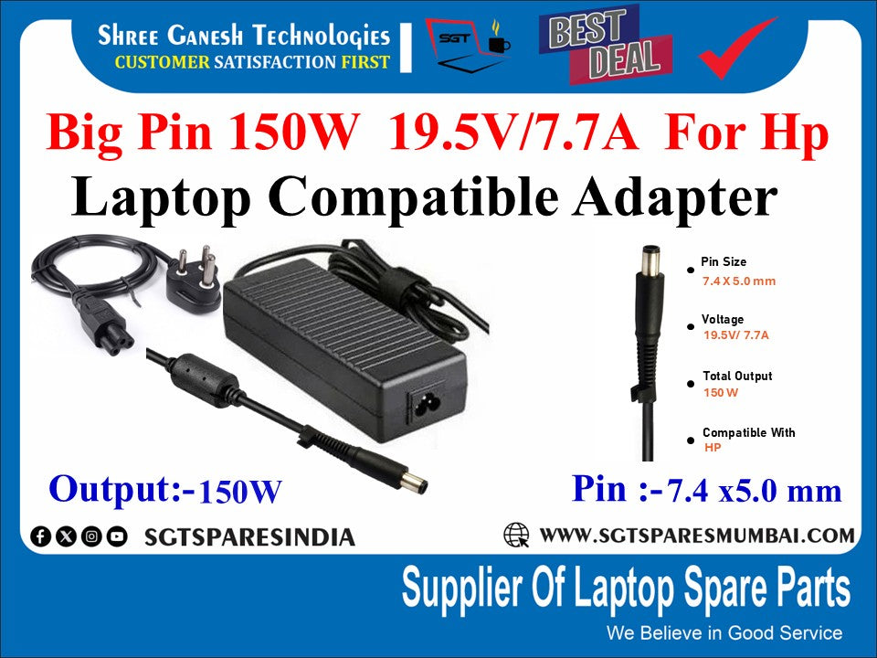 Big Pin 150W 19.5V/7.7A For Hp Laptop Compatible Adapter