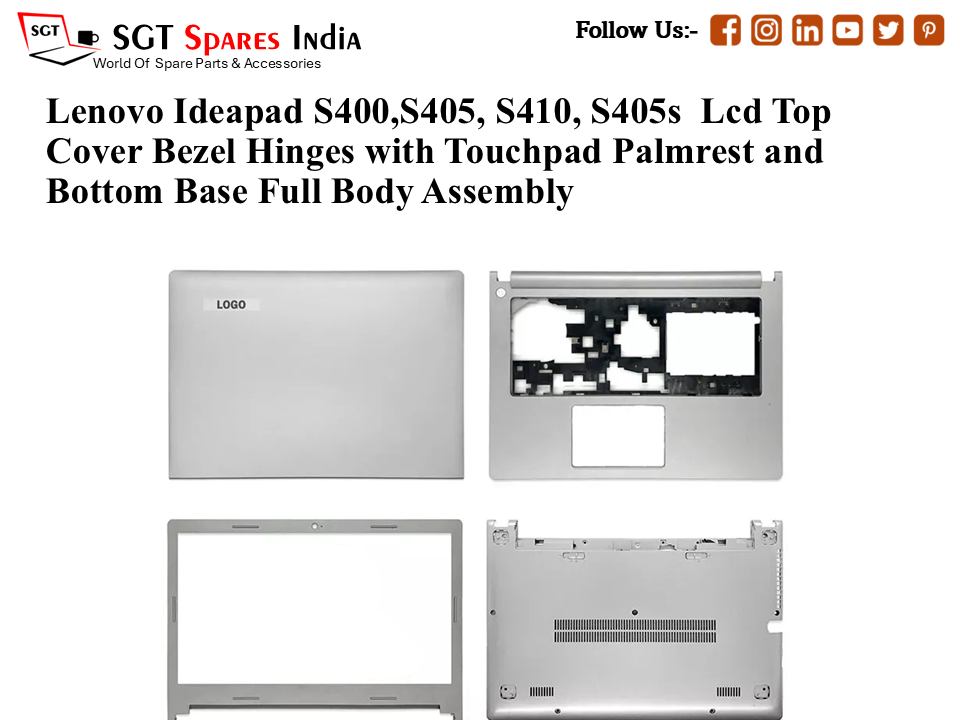 Lenovo Ideapad S400,S405, S410, S405s Laptop Lcd Top Cover Bezel with Touchpad Palmrest and Bottom Base Full Body Assembly