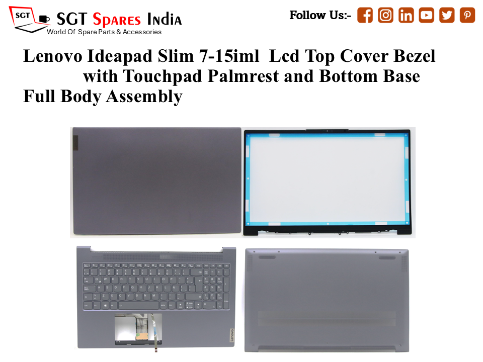 Lenovo Ideapad Slim 7-15iml Laptop Lcd Top Cover Bezel with Touchpad Palmrest and Bottom Base Full Body Assembly