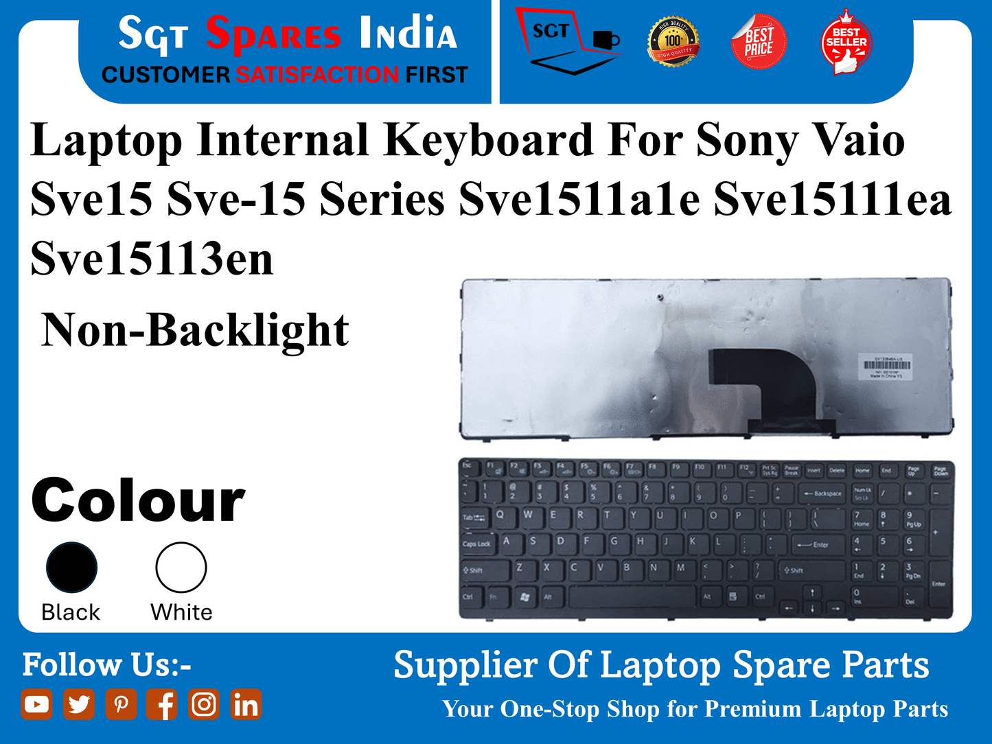 लैपटॉप आंतरिक कीबोर्ड सोनी Vaio Sve15 Sve-15 श्रृंखला Svel511ale Sve1511lea Sve15113en गैर बैकलाइट रंग काले सफेद के लिए