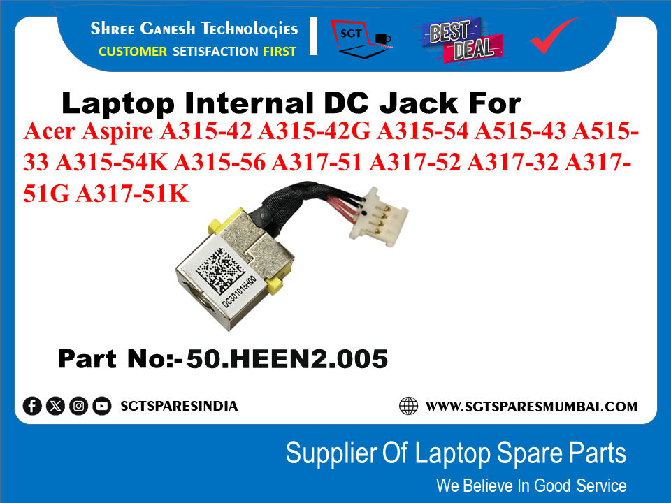 लैपटॉप आंतरिक डीसी जैक एसर एस्पायर A315-42 A315-42G A315-54 A515-43 A.515- 33А315-54K A315-56 A317-51 A317-52 A317-32 A317- 51G A317-51K भाग संख्या: -50.HEEN2.005
