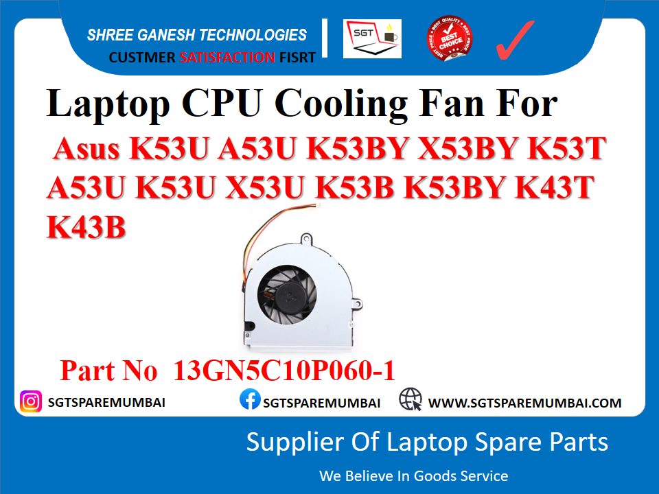 लैपटॉप CPU कूलिंग फैन Asus K53U A53U K53BY X53BY K53T A53U K53U X53U K53B K53BY K43T K43B पार्ट नंबर 13GN5C10P060-1 के लिए