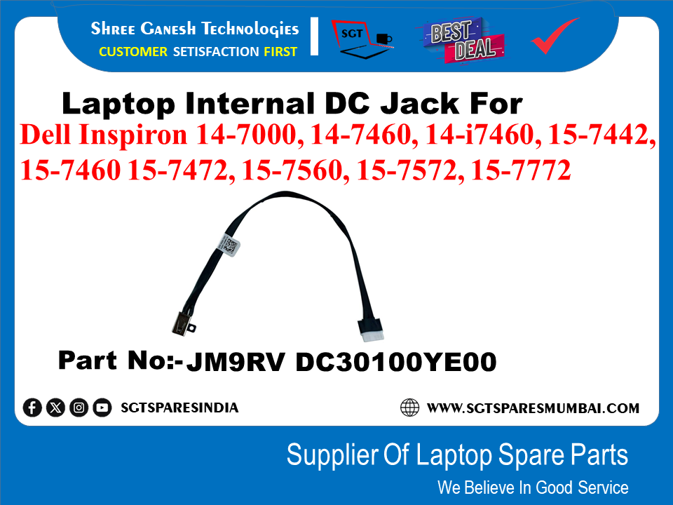 Laptop Internal DC Jack For Dell Inspiron 14-7000, 14-7460, 14-I7460, 15-7442, 15-7460 15-7472, 15-7560, 15-7572, 15-7772 Part No:- JM9RV DC30100YE00