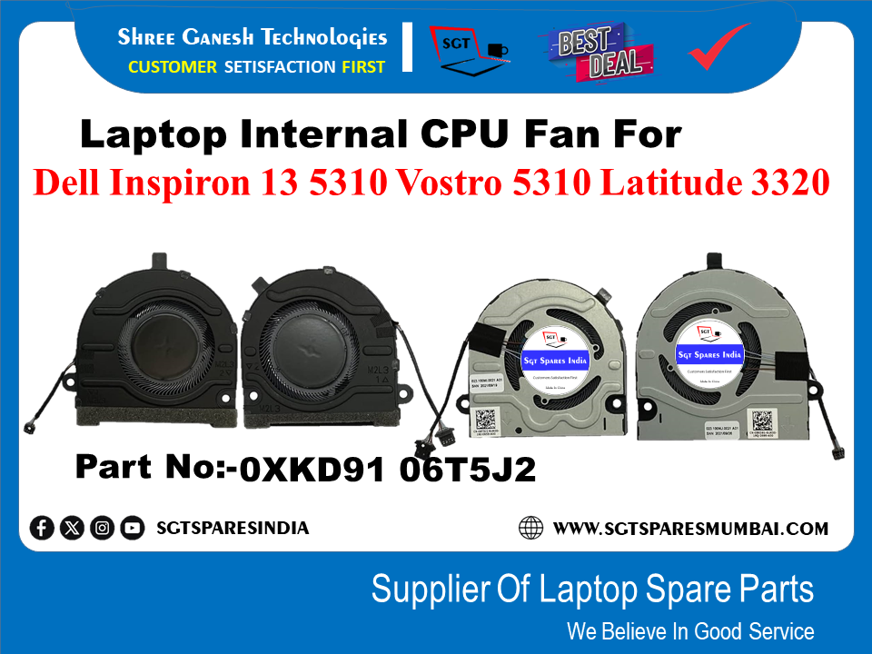 Laptop Internal CPU+GPU Fan For Dell Inspiron 13 5310 Vostro 5310 Latitude 3320 Part No:-OXKD91 06T5J2