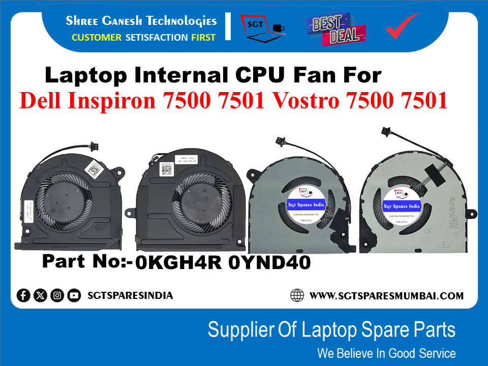 Laptop Internal CPU Fan For Dell Inspiron 7500 7501 Vostro 7500 7501 Part No:- 0KGH4R 0YND40