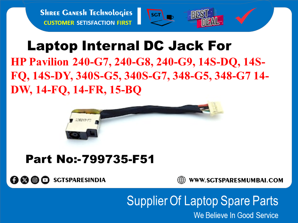 Laptop Internal DC Jack For HP Pavilion 240-G7, 240-G8, 240-G9, 14S-DQ, 145- FQ, 14S-DY, 340S-G5, 340S-G7, 348-G5, 348-G7 14- DW, 14-FQ, 14-FR, 15-BQ