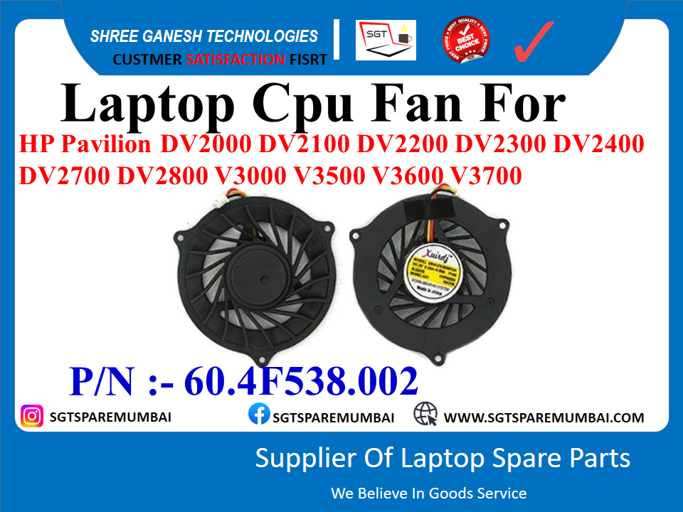 लैपटॉप सीपीयू फैन HP पैवेलियन DV2000 DV2100 DV2200 DV2300 DV2400 DV2700 DV2800 V3000 V3500 V3600 V3700 P/N:- 60.4F538.002