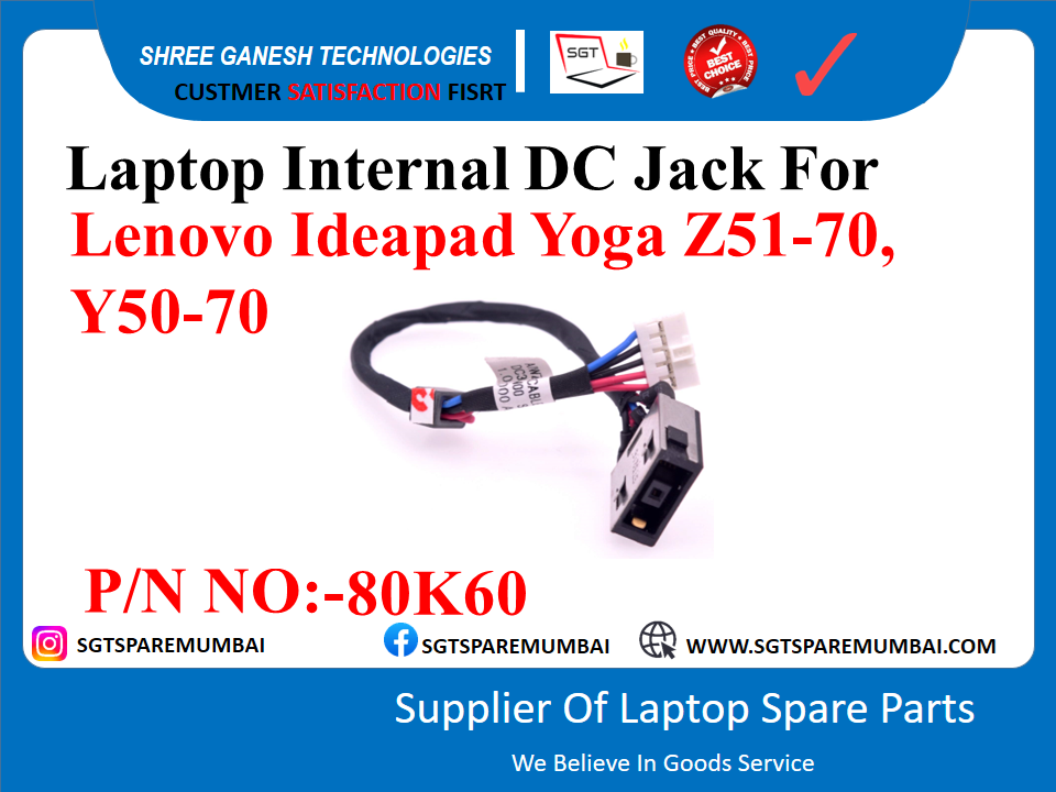 Laptop Internal DC Jack For Lenovo Ideapad Z51-70, Y50-70 P/N NO:-80K60