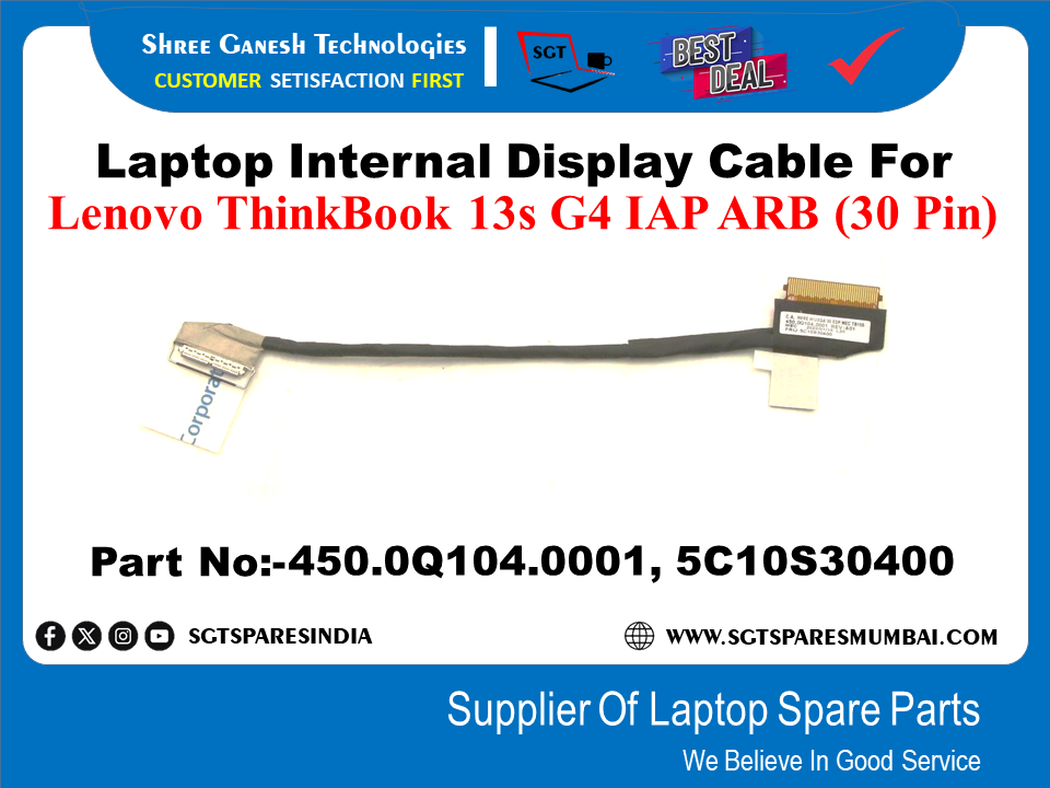 लैपटॉप आंतरिक डिस्प्ले केबल Lenovo ThinkBook 13s G4 IAP ARB (30 पिन) पार्ट नंबर:-450.0Q104.0001, 5C10530400 के लिए