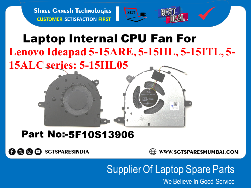 Laptop Internal CPU Fan For Lenovo Ideapad 5-15ARE, 5-15IIL, 5-15ITL, 5-15ALC series: 5-15IIL05 Part No:-5F10S13906