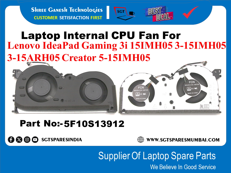 Laptop Internal CPU+GPU Fan For Lenovo IdeaPad Gaming 3і 15IMH05 3-15IMH05 3-15ARH05 Creator 5-15IMH05 Part No:-5F10S13912