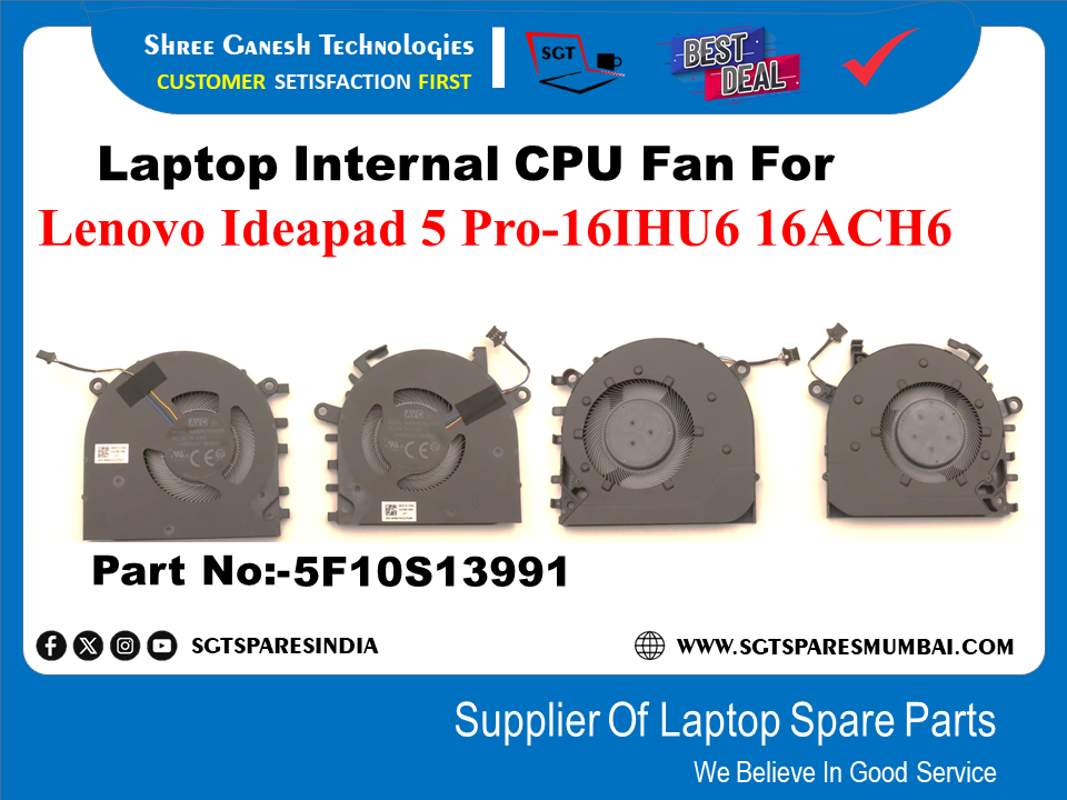Laptop Internal CPU+GPU Fan For Lenovo Ideapad 5 Pro-16IHU6 16ACH6 Part No:-5F10S13991