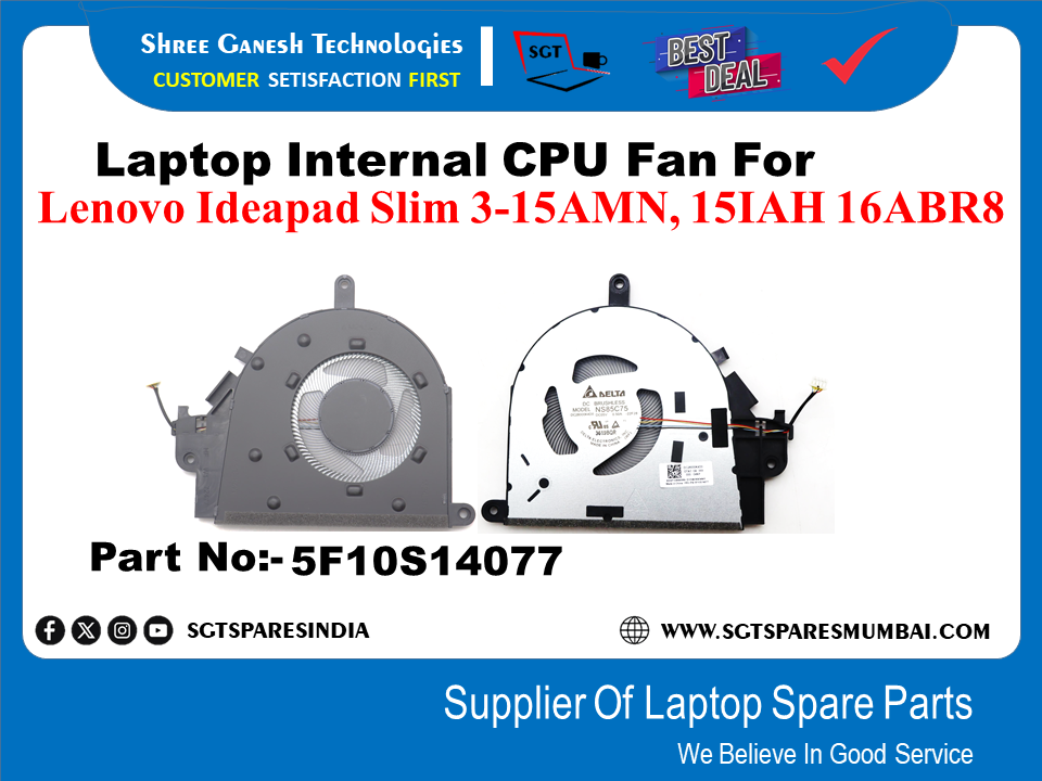 Laptop Internal CPU Fan For Lenovo Ideapad Slim 3-15AMN, 15IAH 16ABR8 Part No:- 5F10S14077