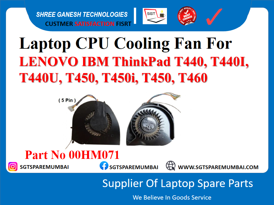 लैपटॉप CPU कूलिंग फैन LENOVO IBM ThinkPad T440, T4401, T440U, T450, T450i, T450, T460 (5 पिन) पार्ट नंबर 00HM071 के लिए