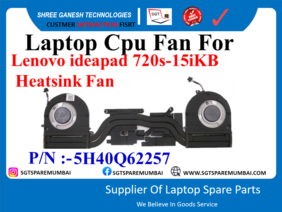 Laptop CPU+GPU Fan With Heatsink For Lenovo ideapad 720s-15iKB Heatsink Fan P/N :-5H40Q62257