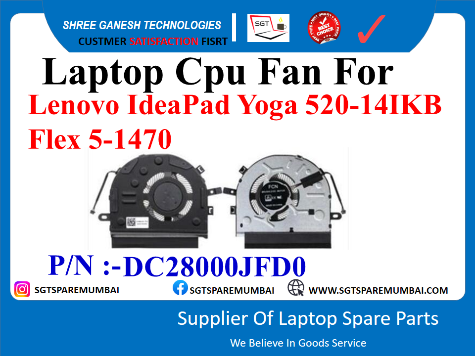 Laptop Cpu Fan For Lenovo IdeaPad Yoga 520-14IKB Flex 5-1470 P/N :-DC28000JFD0
