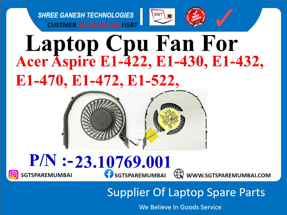 Laptop Cpu Fan For Acer Aspire E1-422, E1-430, E1-432, E1-470, E1-472, E1-522, P/N :-23.10769.001