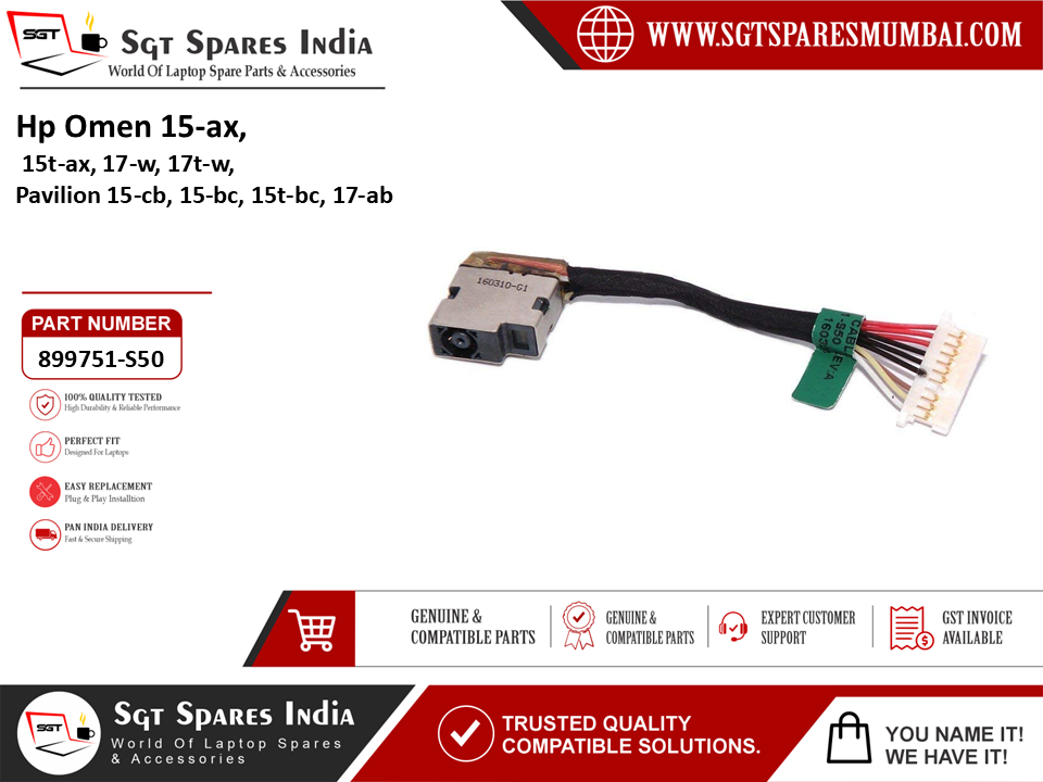 Hp Omen 15-ax, 15t-ax, 17-w, 17t-w, Pavilion 15-cb, 15-bc, 15t-bc, 17-ab Laptop DC Power Jack Charging Port Replacement