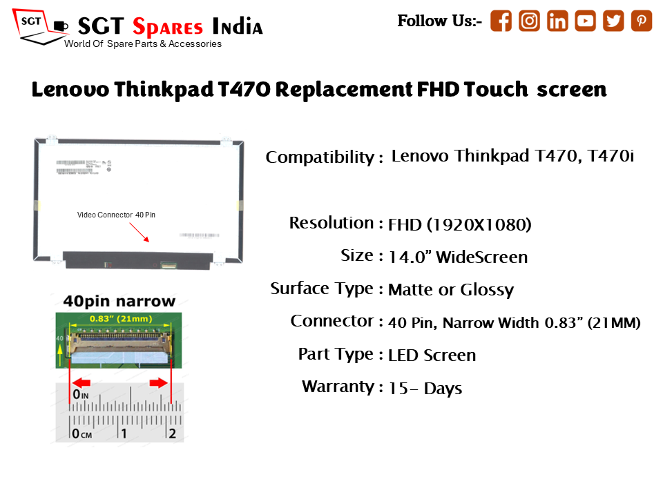 Lenovo ThinkPad T470, T475 14.0" FHD 40 PIN Touch Screen Replacement
