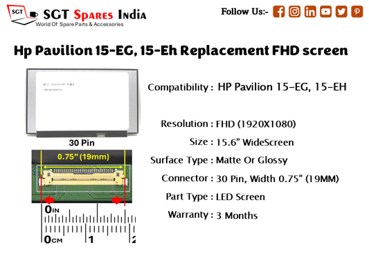 Hp Pavilion 15-EG, 15-EH, 15eg, 15eh 15.6" FHD 30 PIN Screen Replacement