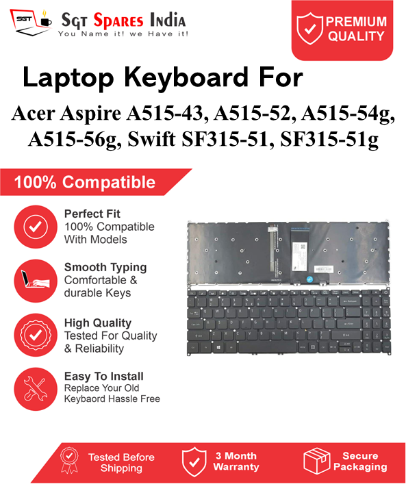 Acer Aspire A515-43, A515-52, A515-54g, A515-56g, Swift SF315-51, SF315-51g Black With Backlight and Without Backlight Laptop Keyboard Compatible Replacement