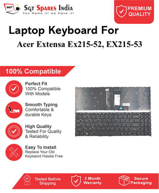 Acer Extensa Ex215-52, EX215-53 Black With Backlight and Without Backlight Laptop Keyboard Compatible Replacement