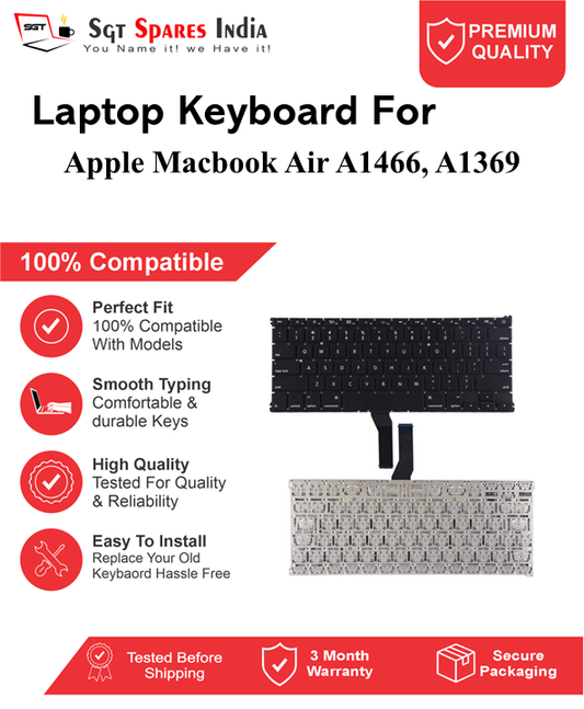 Apple Macbook Air A1466, A1369 Black Laptop Keyboard Compatible Replacement