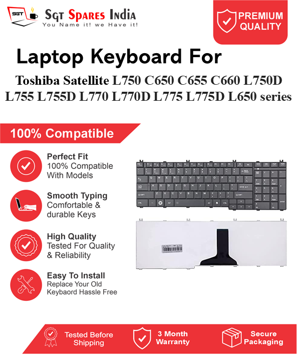 Toshiba Satellite L750 C650 C655 C660 L750D L755 L755D L770 L770D L775 L775D L650 series Black without backlight Laptop Keyboard Compatible Replacement