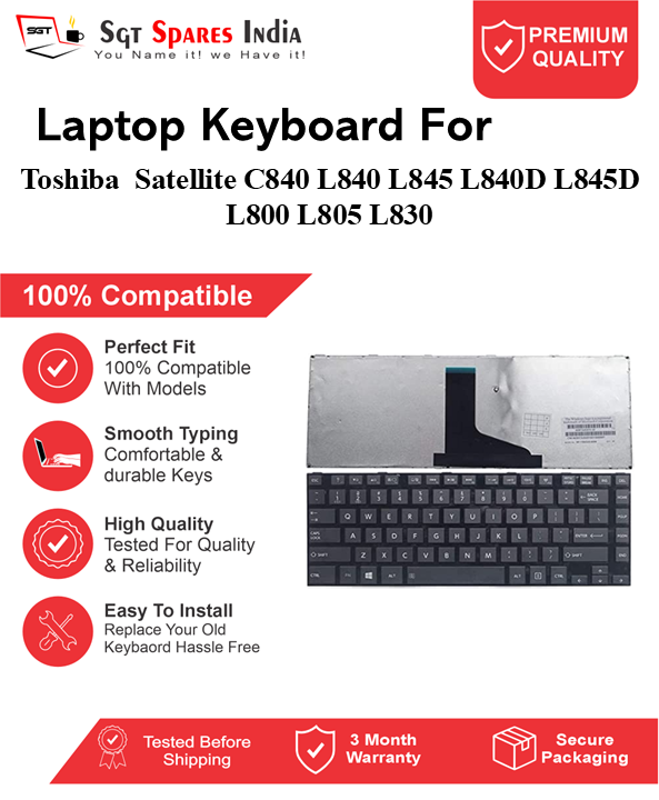 Toshiba Satellite C840 L840 L845 L840D L845D L800 L805 L830 Black without backlight Laptop Keyboard Compatible Replacement