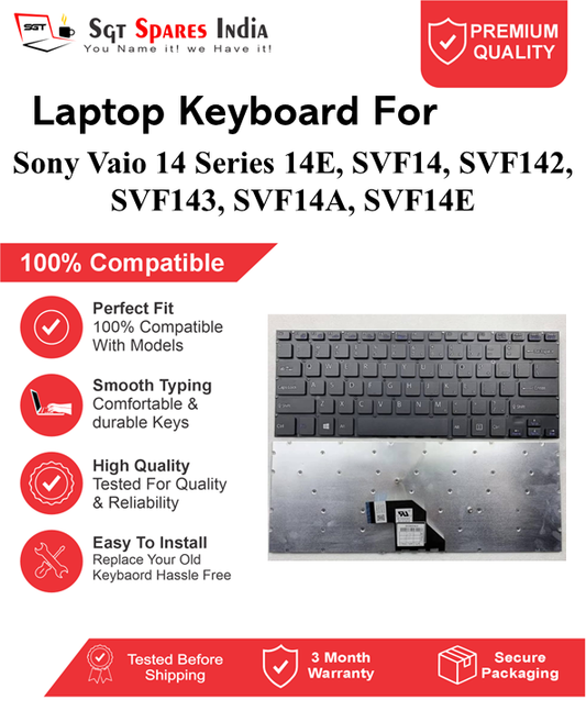 Sony Vaio-Series SVF14, SVF142, SVF143, SVF14A, SVF14E Black, white without backlight Laptop Keyboard Compatible Replacement