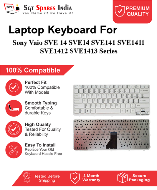 Sony Vaio SVE14 SVE14 SVE141 SVE1411 SVE1412 SVE1413 Series Black, white without backlight Laptop Keyboard Compatible Replacement