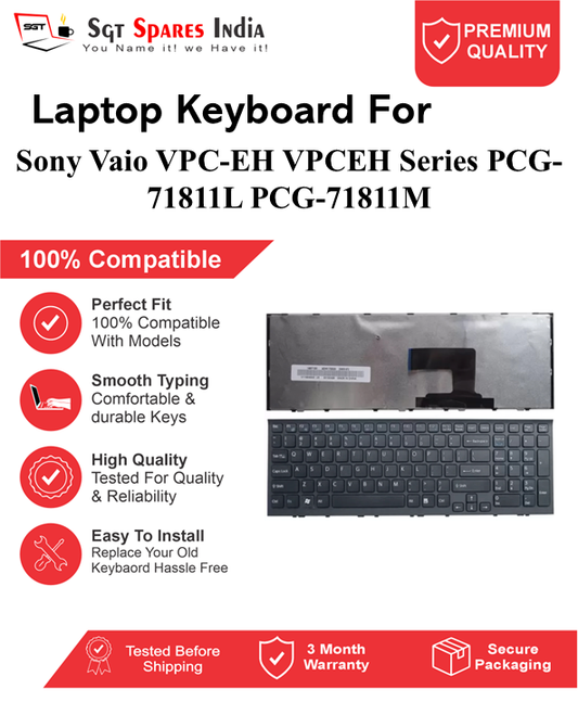 Sony Vaio VPC-EH VPCEH Series PCG-71811L PCG-71811M Black, white without backlight Laptop Keyboard Compatible Replacement