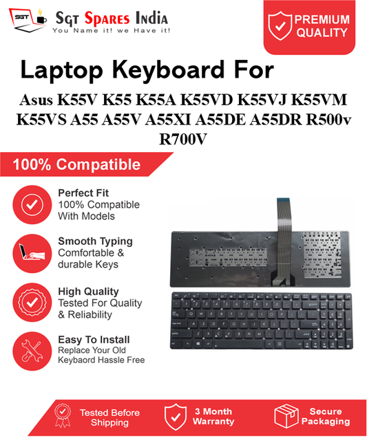 Asus  K55V K55 K55A K55VD K55VJ K55VM K55VS A55 A55V A55XI A55DE A55DR R500v R700V Black without backlight Laptop Keyboard Compatible Replacement