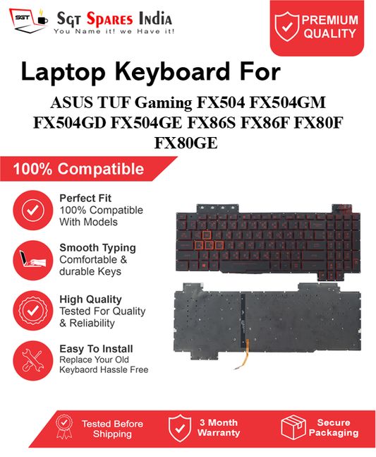ASUS TUF-Gaming FX504 FX504GM FX504GD FX504GE FX86S FX86F FX80F FX80GE Black, Red RGB Backlight Laptop Keyboard Compatible Replacement
