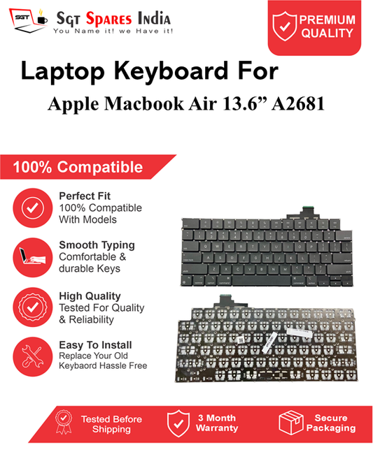 Apple Macbook Air 13.6” A2681 Black Laptop Keyboard Compatible Replacement