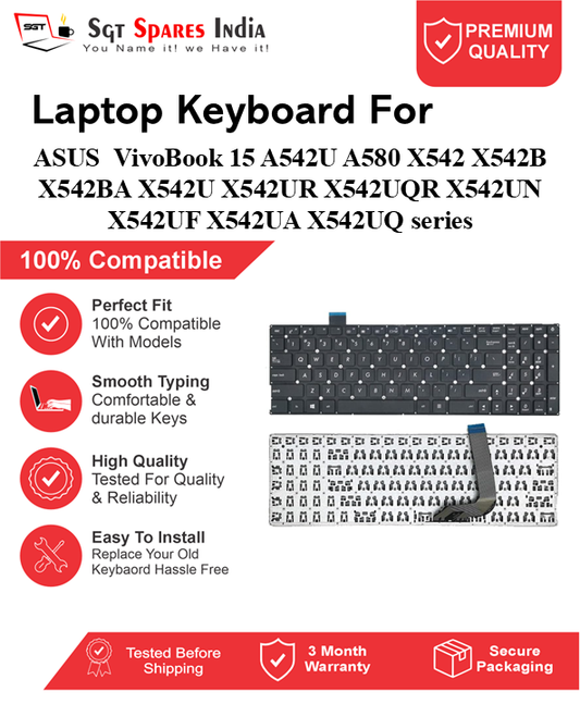 ASUS VivoBook A542U A580 X542 X542B X542BA X542U X542UR X542UQR X542UN X542UF X542UA X542UQ series Black without backlight Laptop Keyboard Compatible Replacement