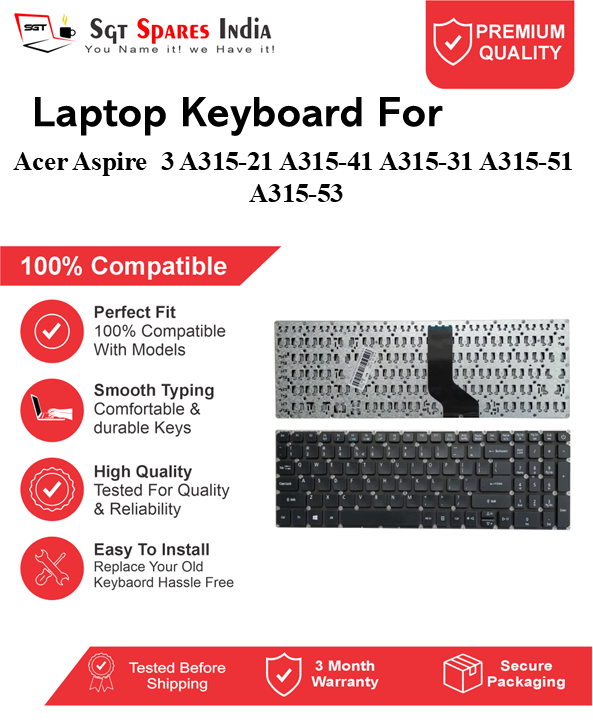 Acer Aspire3 A315-21 A315-41 A315-31 A315-51 A315-53 Black With Backlight and Without Backlight Laptop Keyboard Compatible Replacement