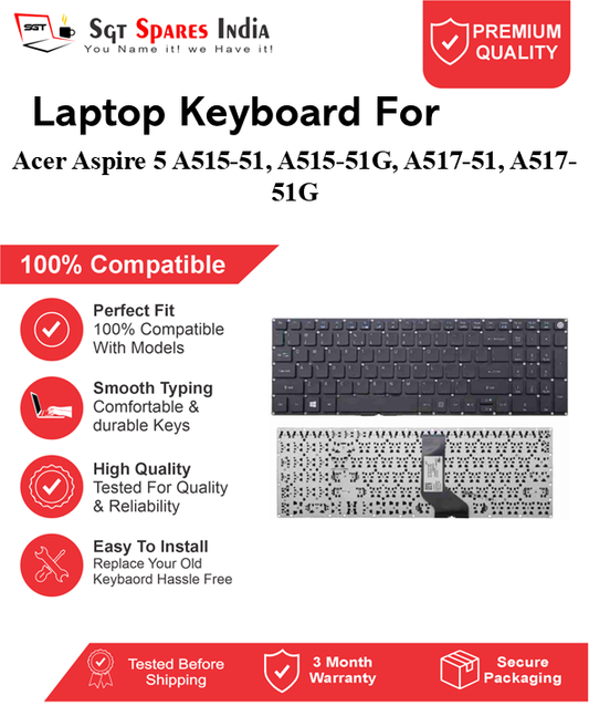 Acer Aspire A515-51, A515-51G, A517-51, A517-51G Black With Backlight and Without Backlight Laptop Keyboard Compatible Replacement