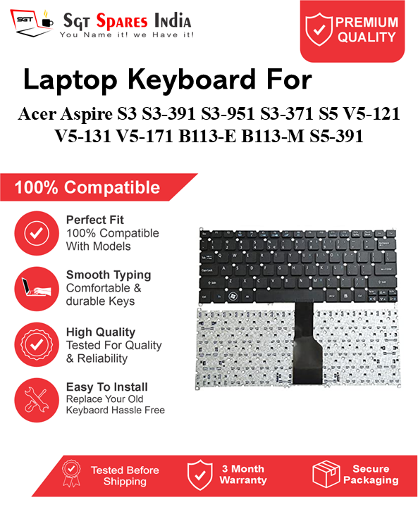 Acer Aspire S3 S3-391 S3-951 S3-371 S5 V5-121 V5-131 V5-171 B113-E B113-M S5-391 Black without backlight Laptop Keyboard Compatible Replacement