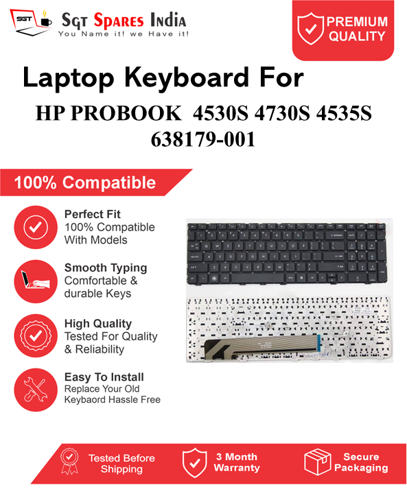 HP PROBOOK 4530S 4730S 4535S 638179-001 Black without backlight Laptop Keyboard Compatible Replacement
