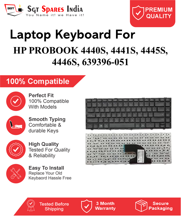 HP PROBOOK 4440S, 4441S, 4445S, 4446S, 639396-051 Black without backlight Laptop Keyboard Compatible Replacement