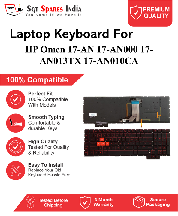 HP Omen 17-AN 17-AN000 17-AN013TX 17-AN010CA Black, Red With Backlight Laptop Keyboard Compatible Replacement