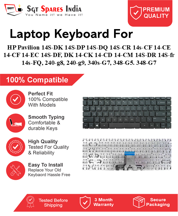 HP Pavilion 14S-DK 14S-DP 14S-DQ 14S-CR 14s-CF 14-CE 14-CF 14-EC 14S-DF, DK 14-CK 14-CD 14-CM 14S-DR 14S-fr 14s-FQ, 240-g8, 240-g9, 340s-G7, 348-G5. 348-G7 Black, Silver With Backlight and Without Backlight Laptop Keyboard Compatible Replacement