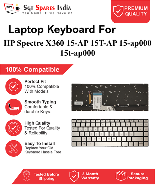 HP SpectreX360 15-AP 15T-AP 15-ap000 15t-ap000 Black, Silver With Backlight Laptop Keyboard Compatible Replacement