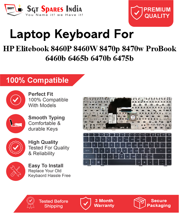 HP Elitebook 8460P 8460W 8470p 8470w ProBook 6460b 6465b 6470b 6475b Black without backlight Laptop Keyboard Compatible Replacement