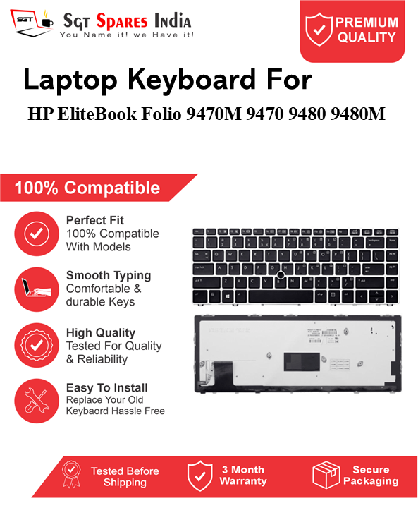 HP EliteBook Folio-9470M 9470 9480 9480M Black without backlight Laptop Keyboard Compatible Replacement