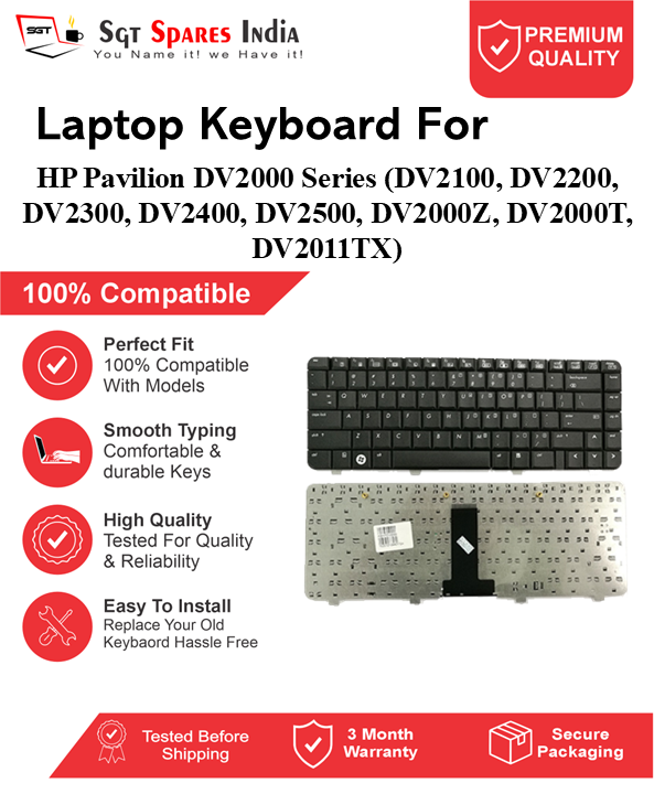 HP Pavilion DV2000 Series (DV2100, DV2200, DV2300, DV2400, DV2500, DV2000Z, DV2000T, DV2011TX) Black without backlight Laptop Keyboard Compatible Replacement