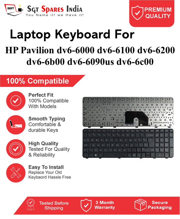 HP Pavilion dv6-6000 dv6-6100 dv6-6200 dv6-6b00 dv6-6090us dv6-6c00 Black without backlight Laptop Keyboard Compatible Replacement